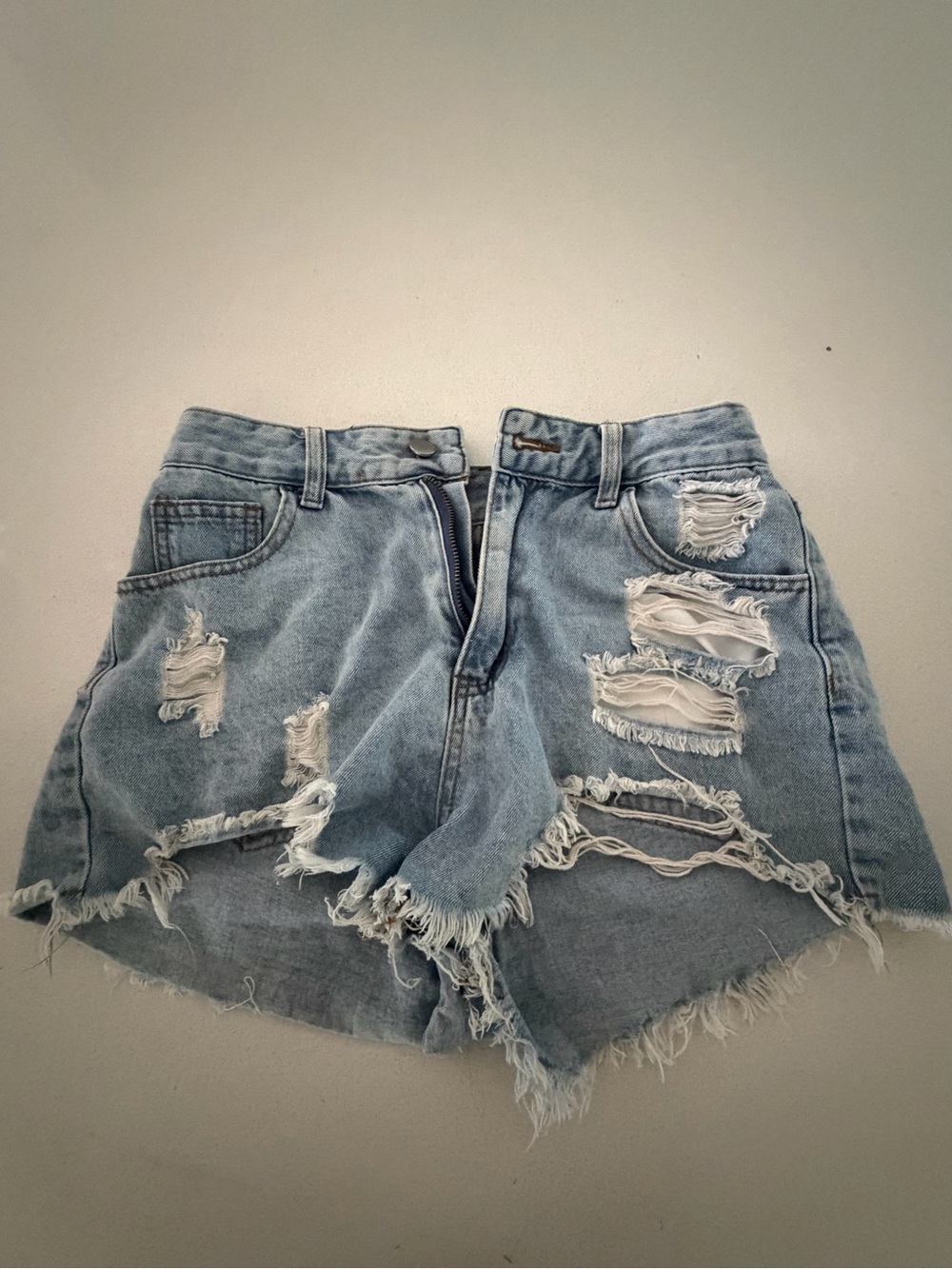 Light Blue Distressed High-Waist Jean Shorts